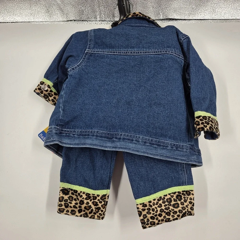 NEW VTG Baby Snoopy Vintage Denim Jacket Pants Set 12 Months Cotton Cheetah